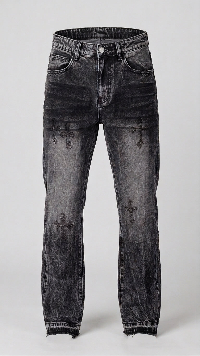 Jeans bambino croce con strass