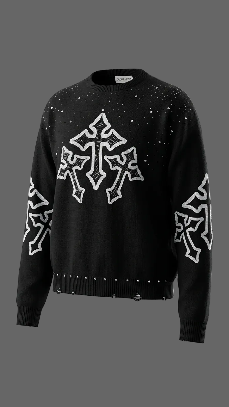 Maglioncino uomo croce con strass