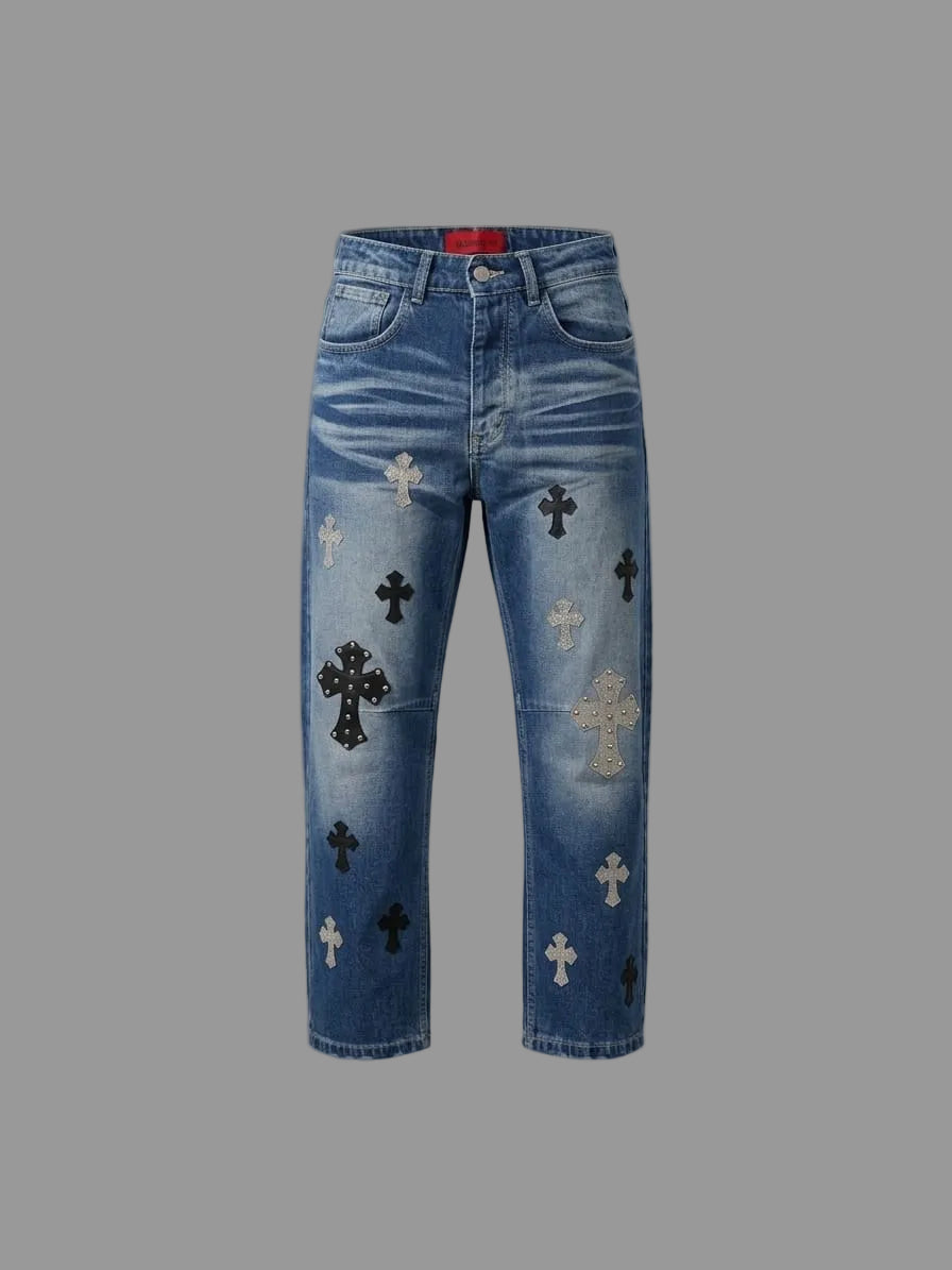 Jeans bimbo con stampa croce