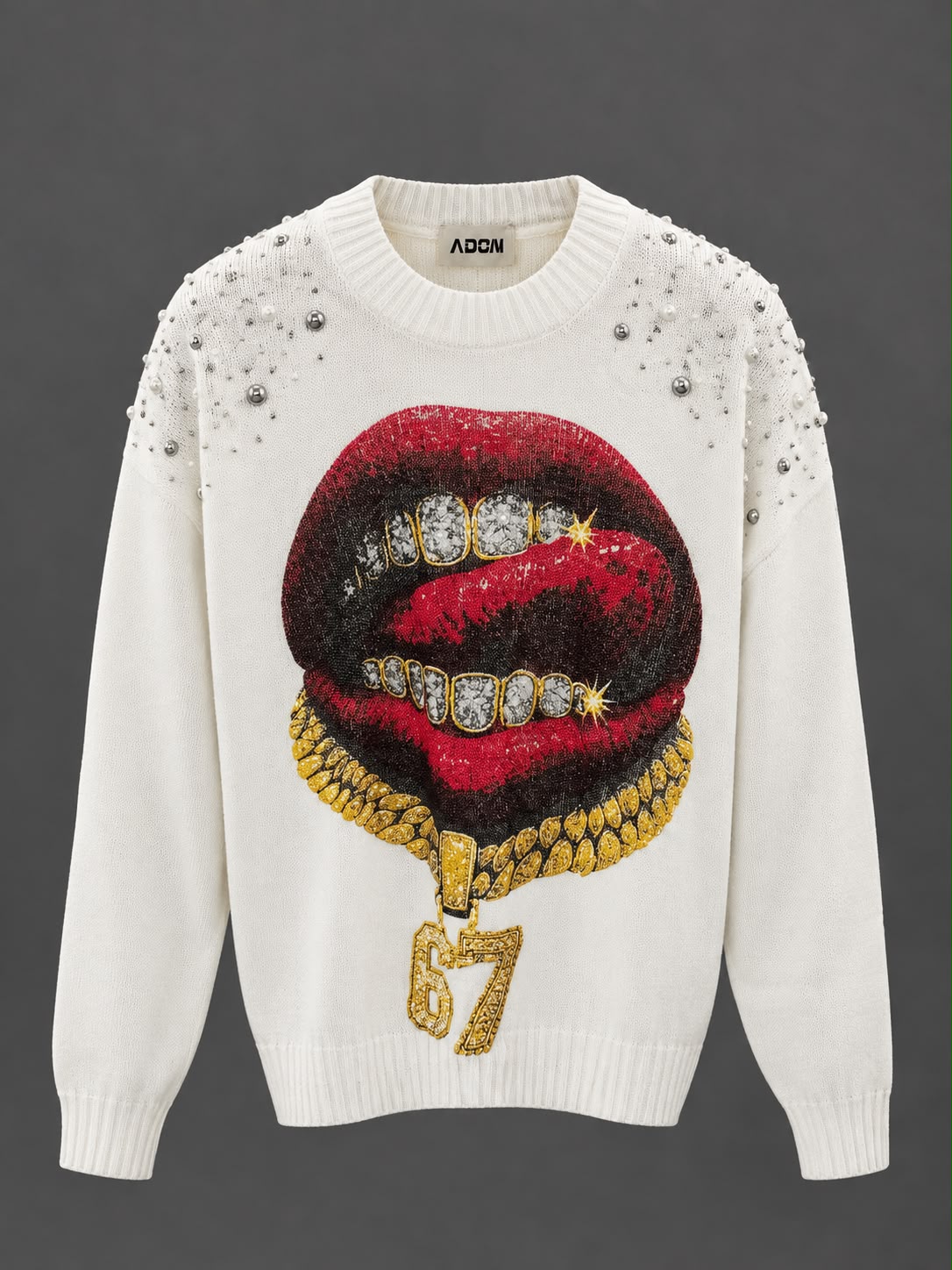 Maglioncino uomo con bocca e strass