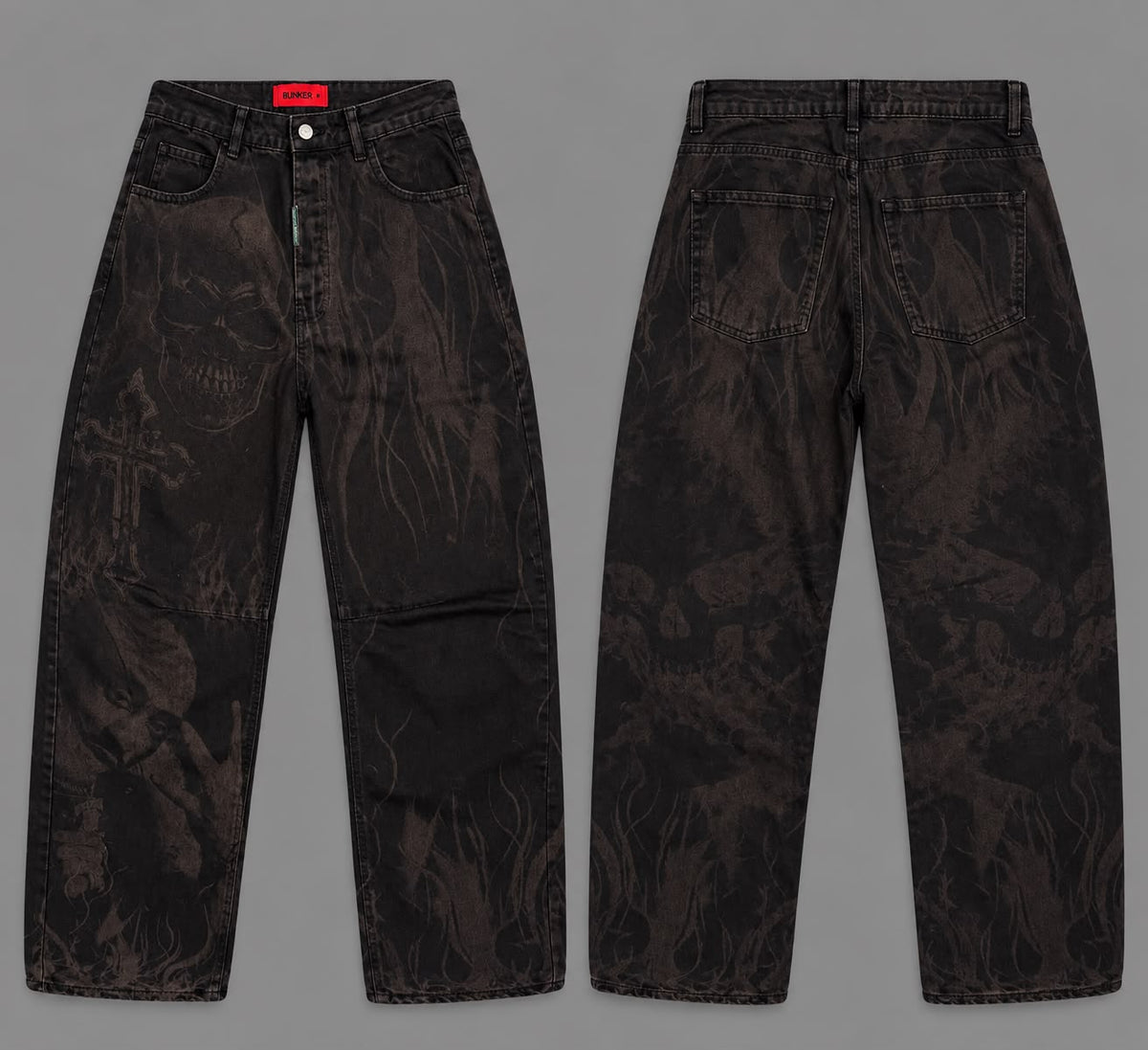 Jeans Uomo laserato teschio bunker brand