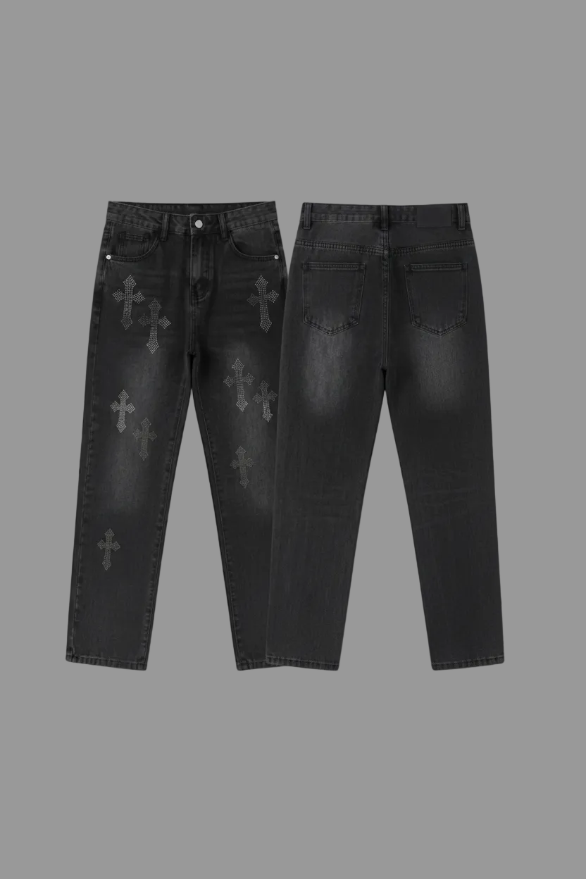 Jeans bambino con croci strass
