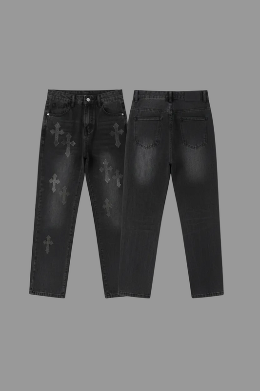 Jeans bambino con croci strass
