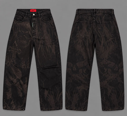 Jeans Uomo laserato teschio bunker brand